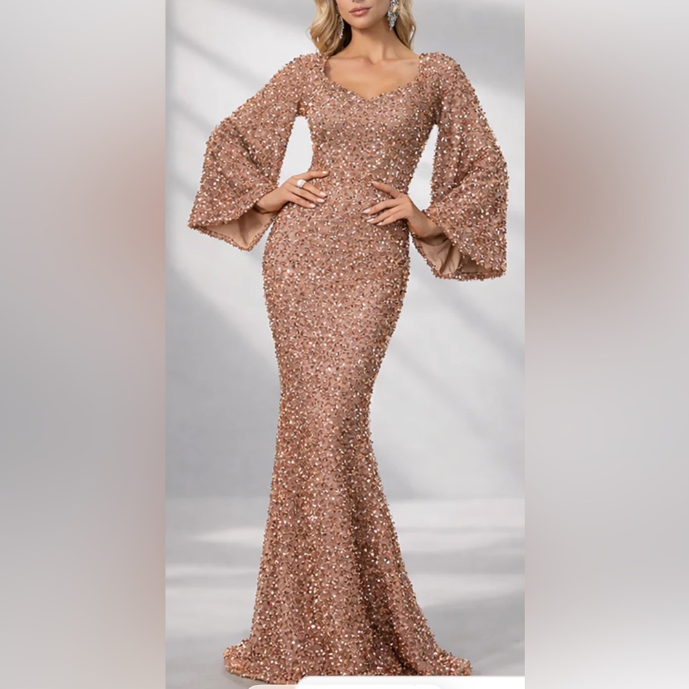 Elegant Sequin Bell Sleeve Mermaid Dress